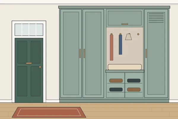 Illustration of built-in cupboards with panelled doors on a landing