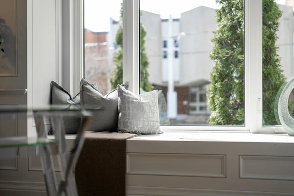 Example photo: a painted window seat with panelled front
